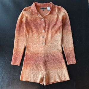 NWOT Orange Brown Gradient Knit Romper Jumpsuit Soft Warm Wool Y2K Size S Small